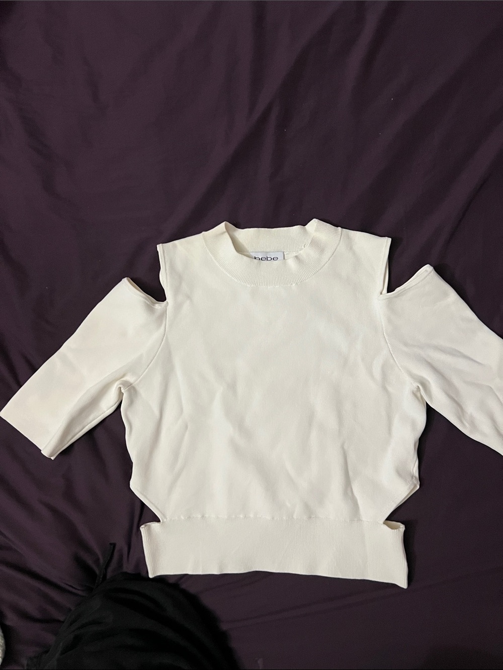 bebe White Cold-Shoulder Ribbed Crop Top - Modern Cut